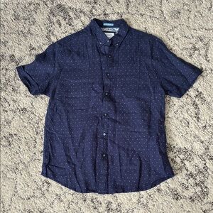 Men’s Denim & Flower Navy Blue Casual Button Down Shirt—-Size: Medium